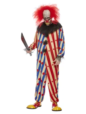 Creepy Clown Costume, Red &amp; Blue, All In One, Neck Ruffle &amp; Mask