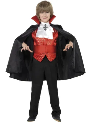 Dracula Boy Costume, Black, with Cape, Cummerbund, Cravat &amp; Waistcoat