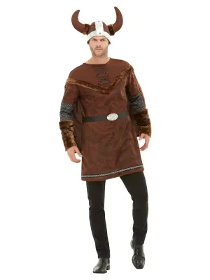 Deluxe Viking Barbarian Costume, Brown, with Tunic, Cape &amp; Helmet