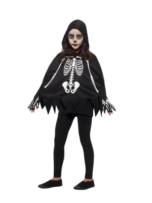 Skeleton Kit, Black &amp; White, with Poncho &amp; Gloves - One Size