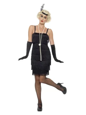 Flapper Costume, Black, with Short Dress, Headband &amp; Gloves