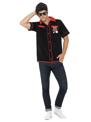 50s Bowling Shirt, Black, with Strike It Lucky Motifs