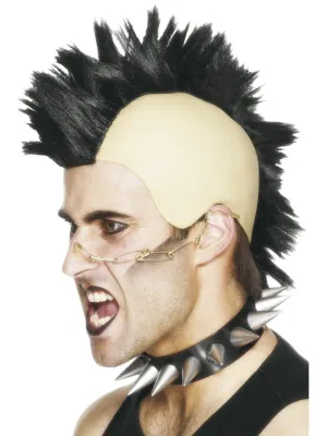 Mohican Wig, - Punk Black, with Latex Cap
