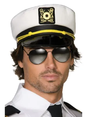Captains Cap, White, Fabric with PVC Peak