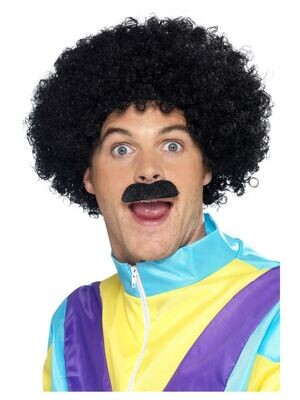 Scouser Kit, Black, with Curly afro Wig &amp; Tash