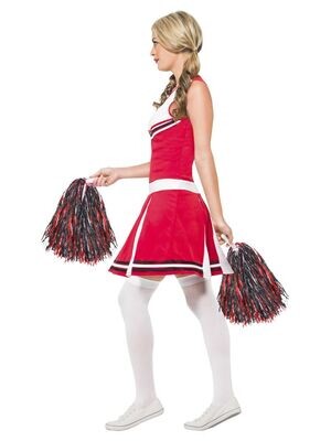 Cheerleader Costume, Red, with Dress &amp; Pom Poms" - Red &amp; White