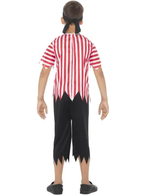 Jolly Pirate Boy Costume, Red &amp; White with Top, Trousers, Bandana &amp; Eyepatch - Medium only