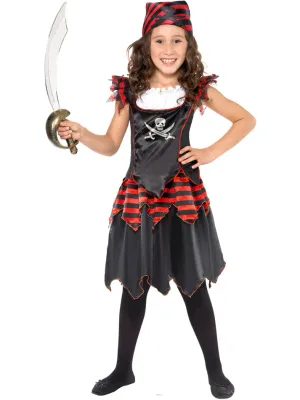 Pirate Skull &amp; Crossbones Girl Costume, Black with Dress &amp; Headscarf