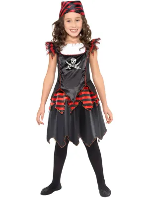 Pirate Skull &amp; Crossbones Girl Costume, Black with Dress &amp; Headscarf