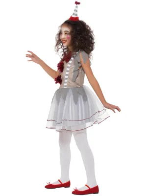 Vintage Clown Girl Costume, Grey &amp; Red with Dress &amp; Headband - Large -age 10 to 12 years
