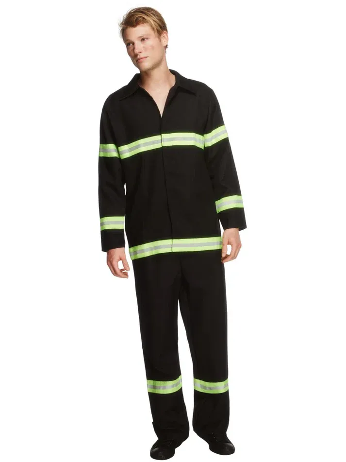 Fireman Costume, Black Jacket and Trousers - Large only