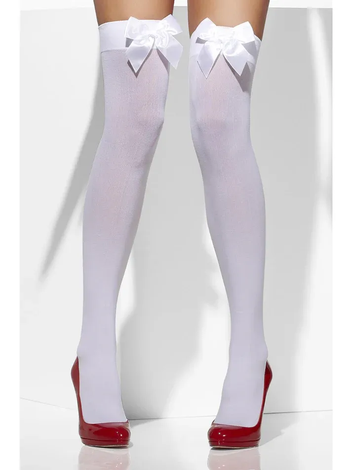 Opaque Hold-Ups, White with White Bows