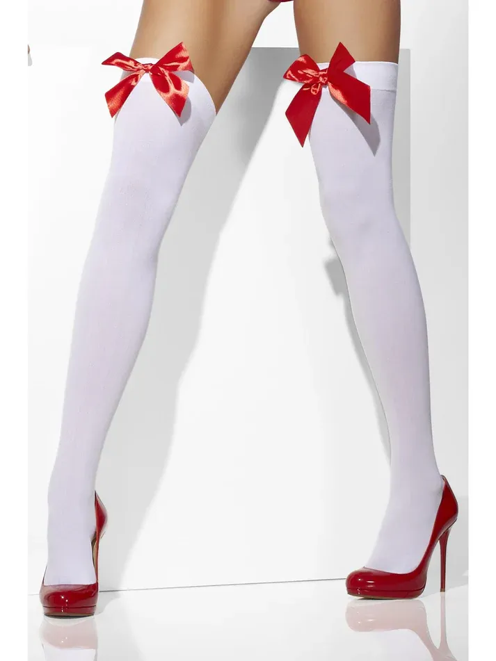 Opaque Hold-Ups, White with Red Bows