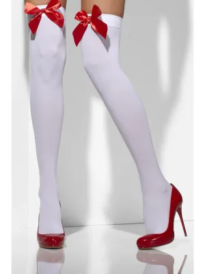 Opaque Hold-Ups, White with Red Bows