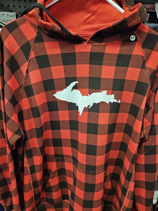 Plaid hoodie with white U.P.