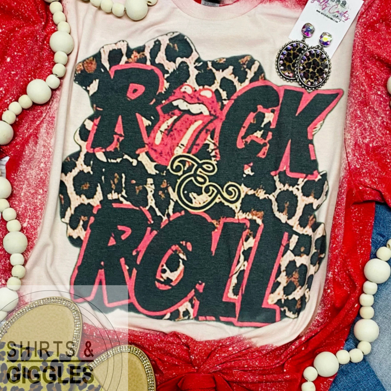 Rock &amp; Roll Leopard Red Bleached Tee (Adult &amp; Youth Available)