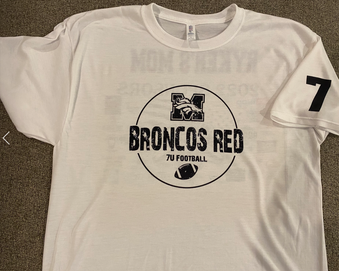Broncos Red 7U Sponsor Shirt (WHITE)
