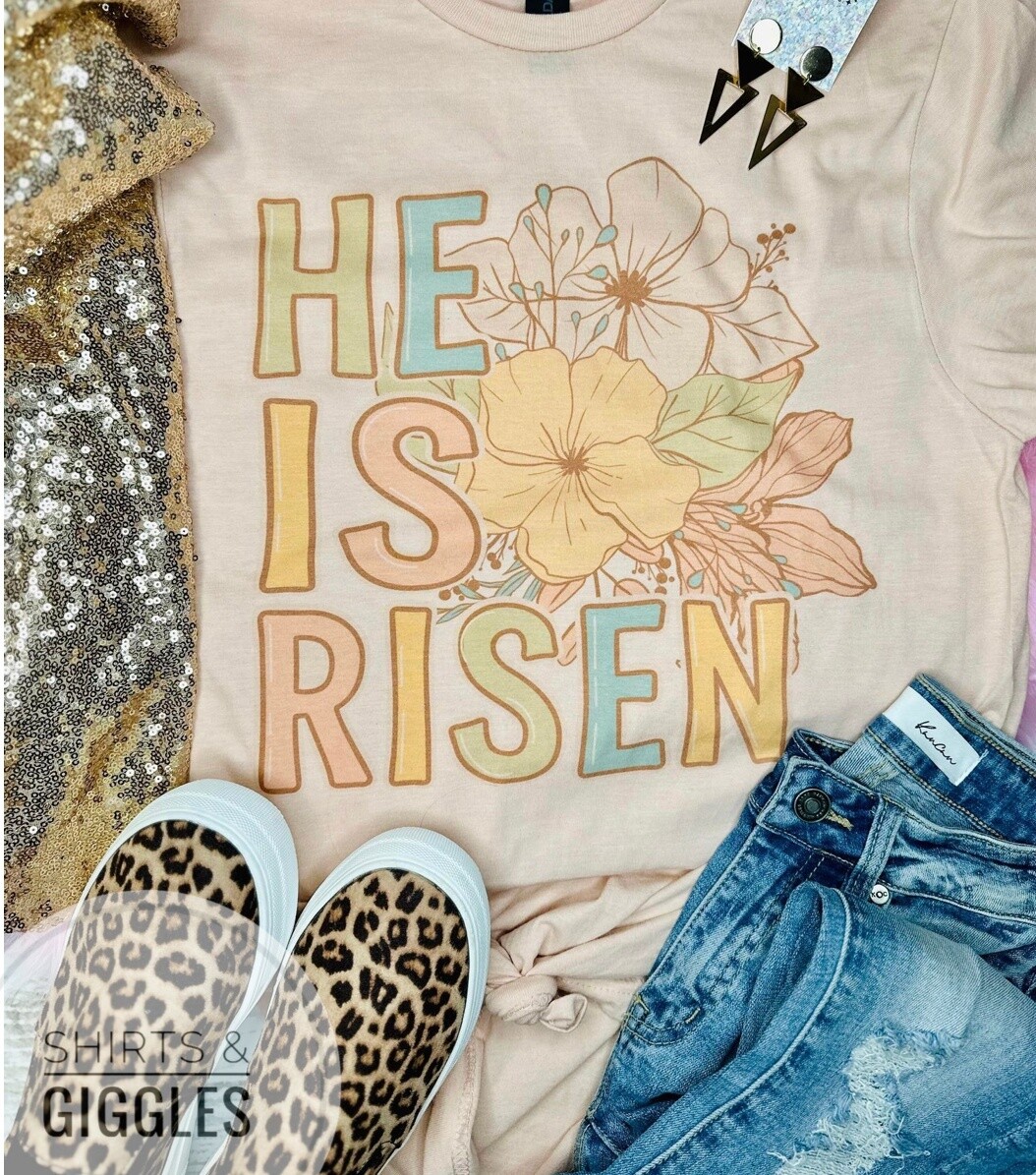He Is Risen Pastel Floral - Peach tee