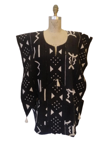 Mud Cloth Poncho with kangaroo pocket