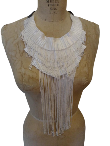 Pleated &amp; fringed tie back satin necklace