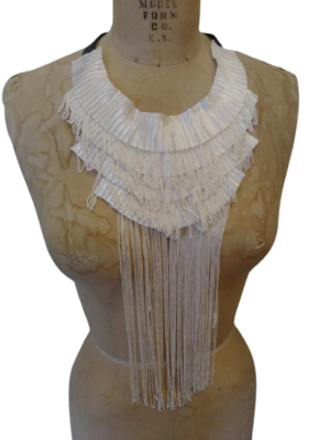 Pleated & fringed tie back satin necklace