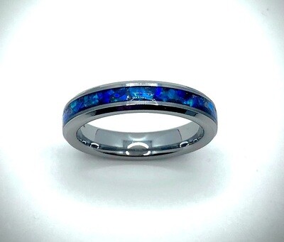 The Depths of the Ocean | Tungsten Ring with Opal Inlay