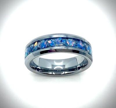 Glistening of the Sea | Tungsten Ring with Opal Inlay
