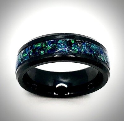 The Northern Lights | Black Ceramic Ring with Opal Inlay