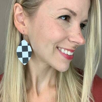 B&W Check Leather Earrings