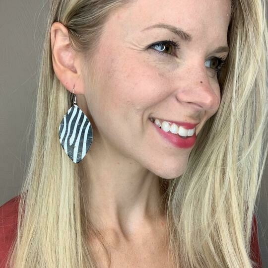 Zebra Cork Leaf Earrings