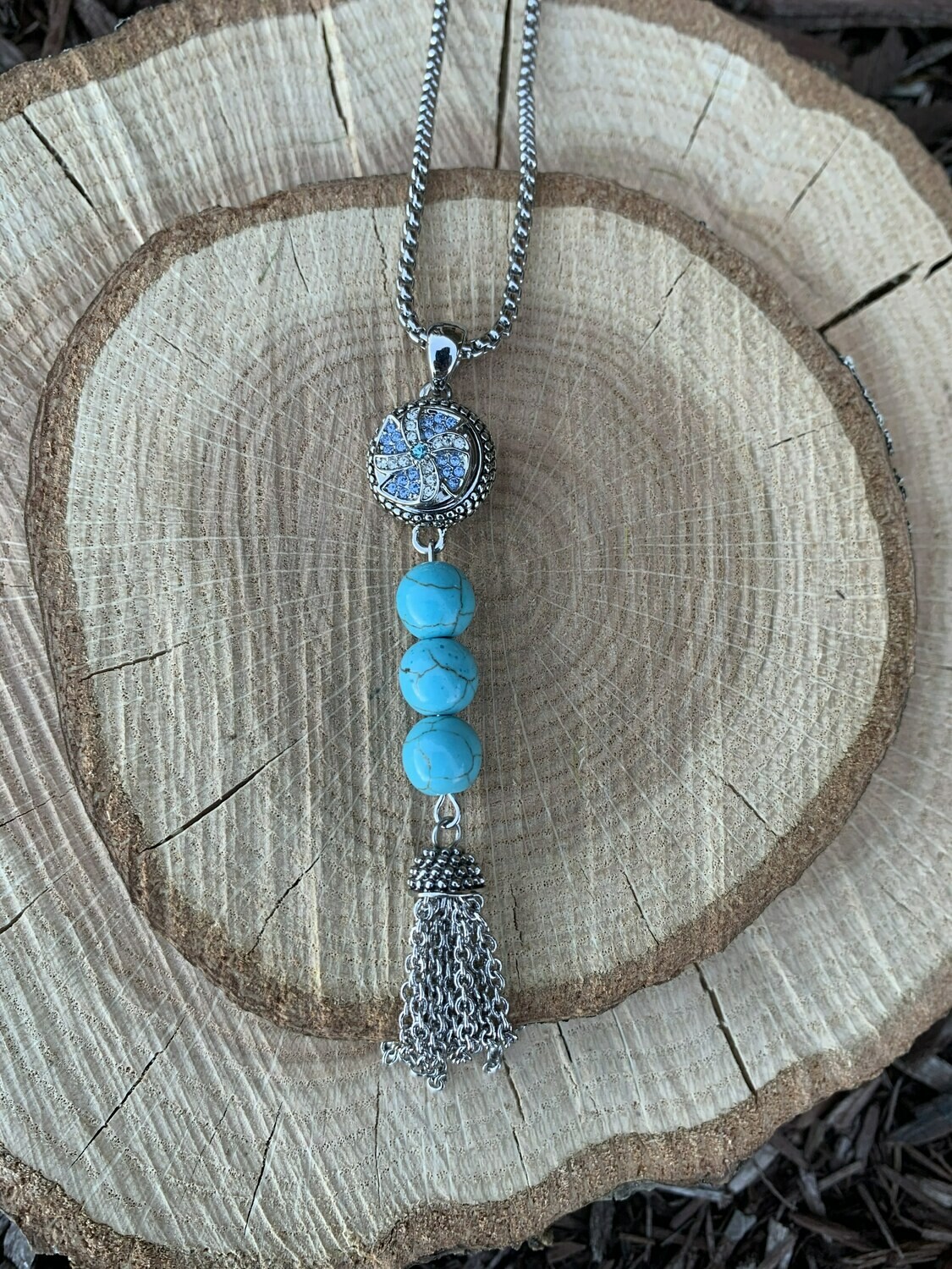 Petite Turquoise Tassel Necklace w/Snap
