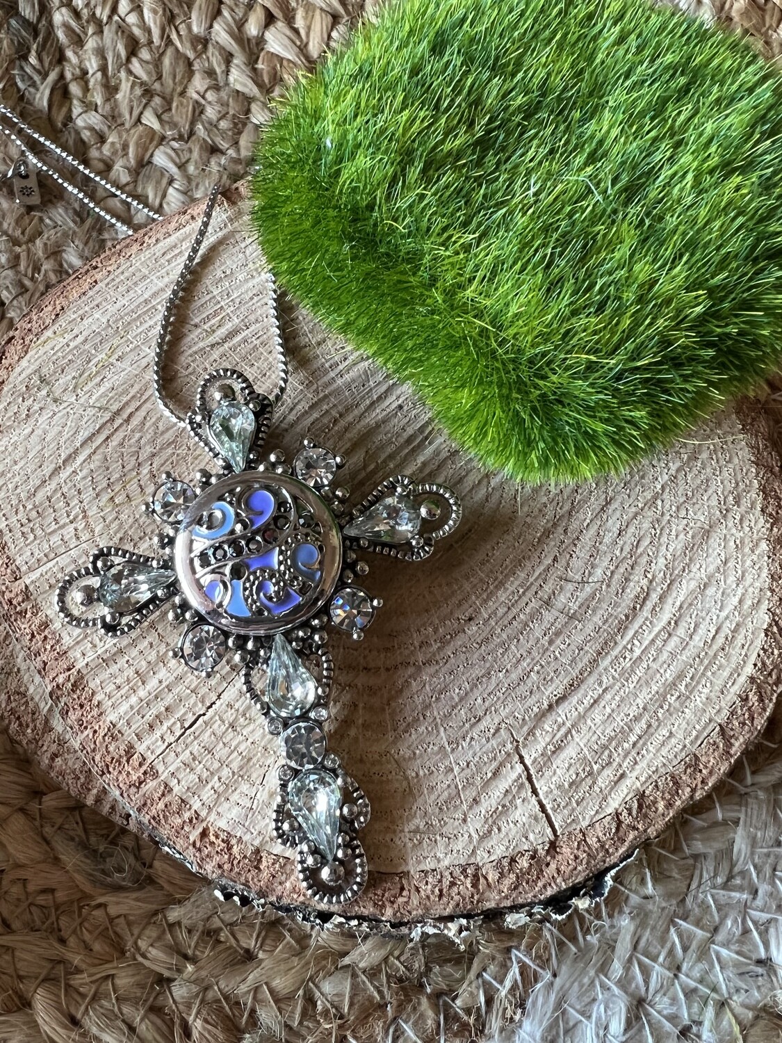 Joy Cross Necklace w/blue and purple Snap