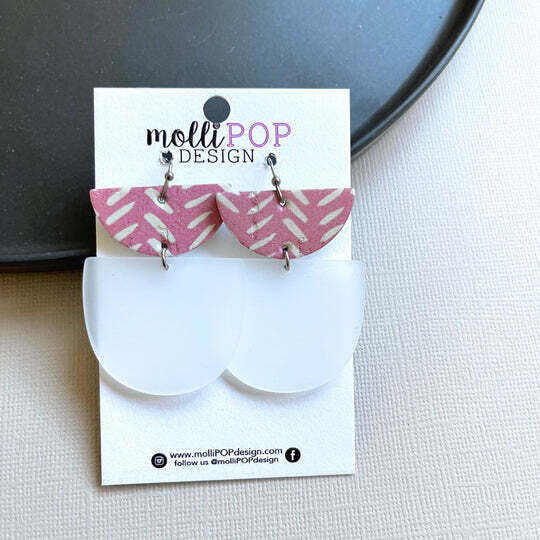 Pink & Frosted Acrylic Half Circle Earrings