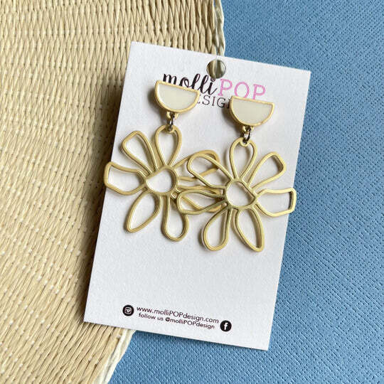Gold Flower and Half Circle Stud Earring