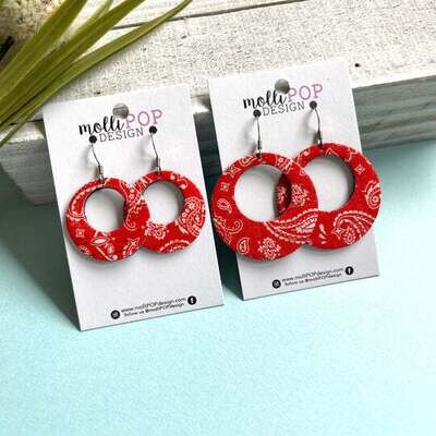 Red Paisley Round Cork Earring