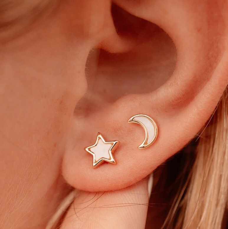 PV Moon & Star Stud Earrings