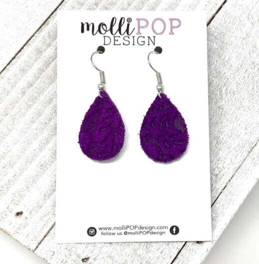 Mini Purple Suede Teardrop Earrings
