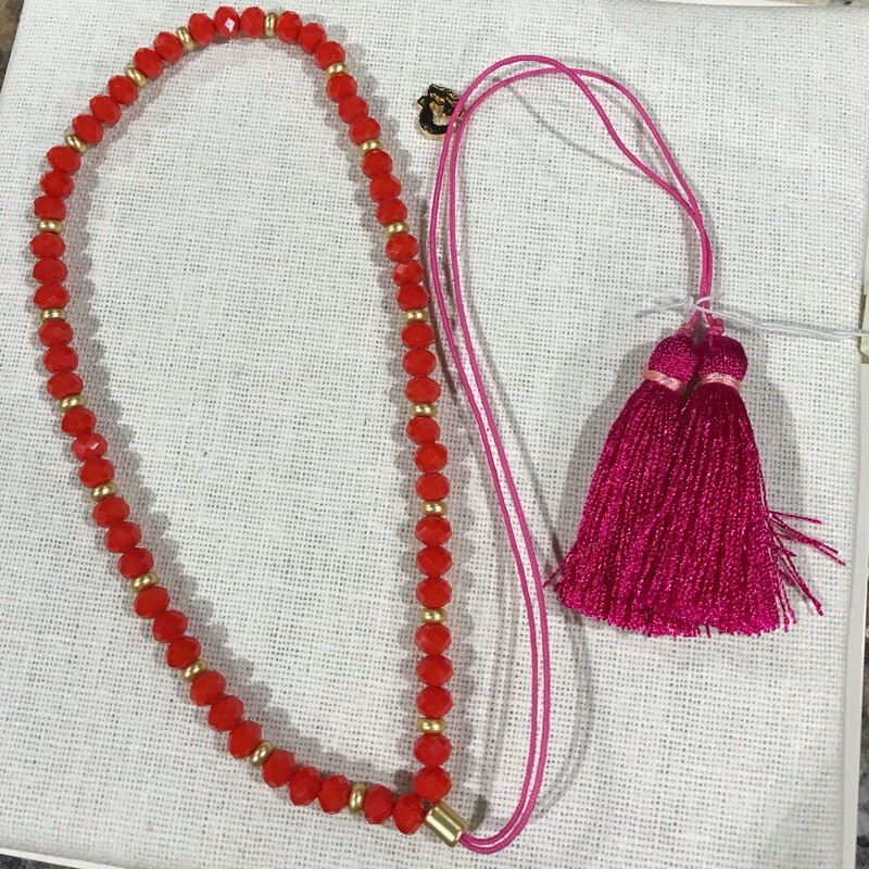 Beaded 30" Coral/magenta