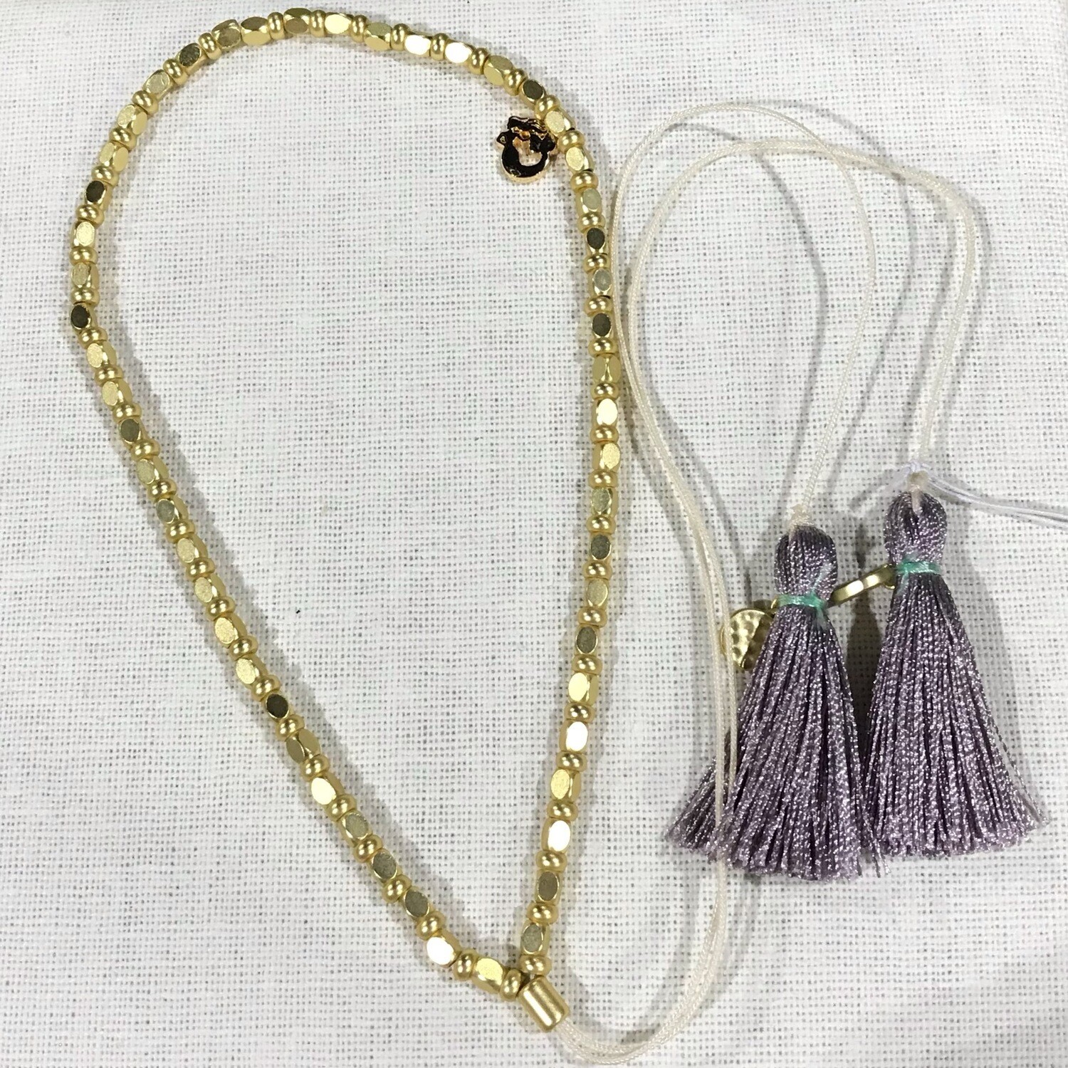 Beaded 30" Gold/plum Grey