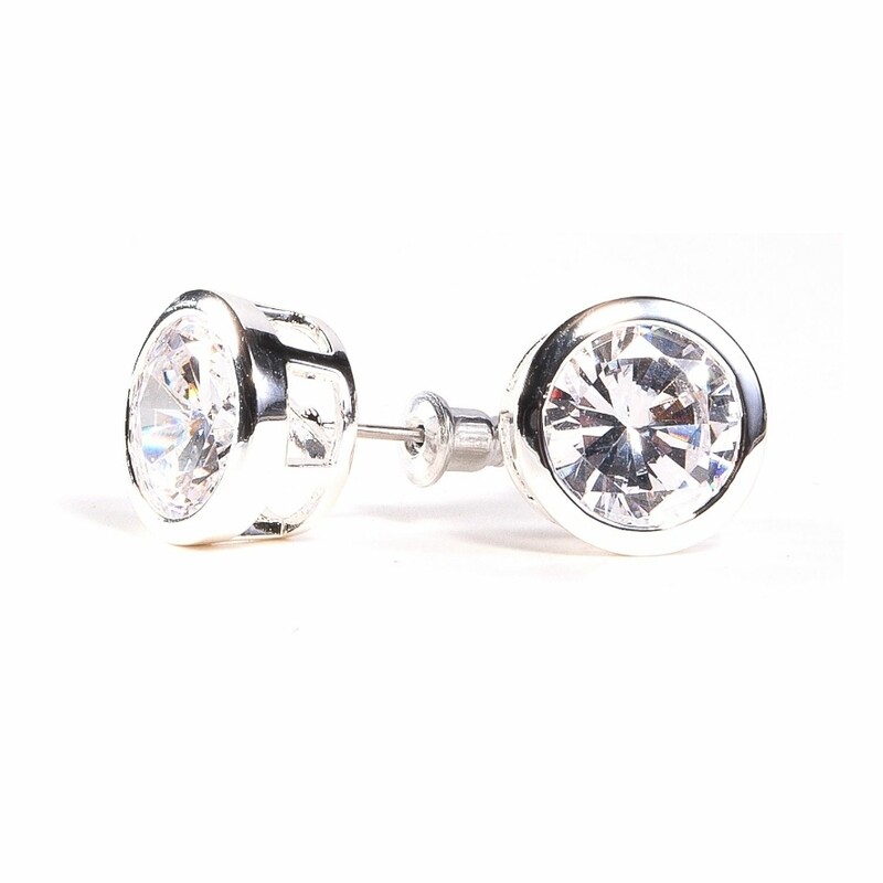 Bezel Stud Earrings. Silver