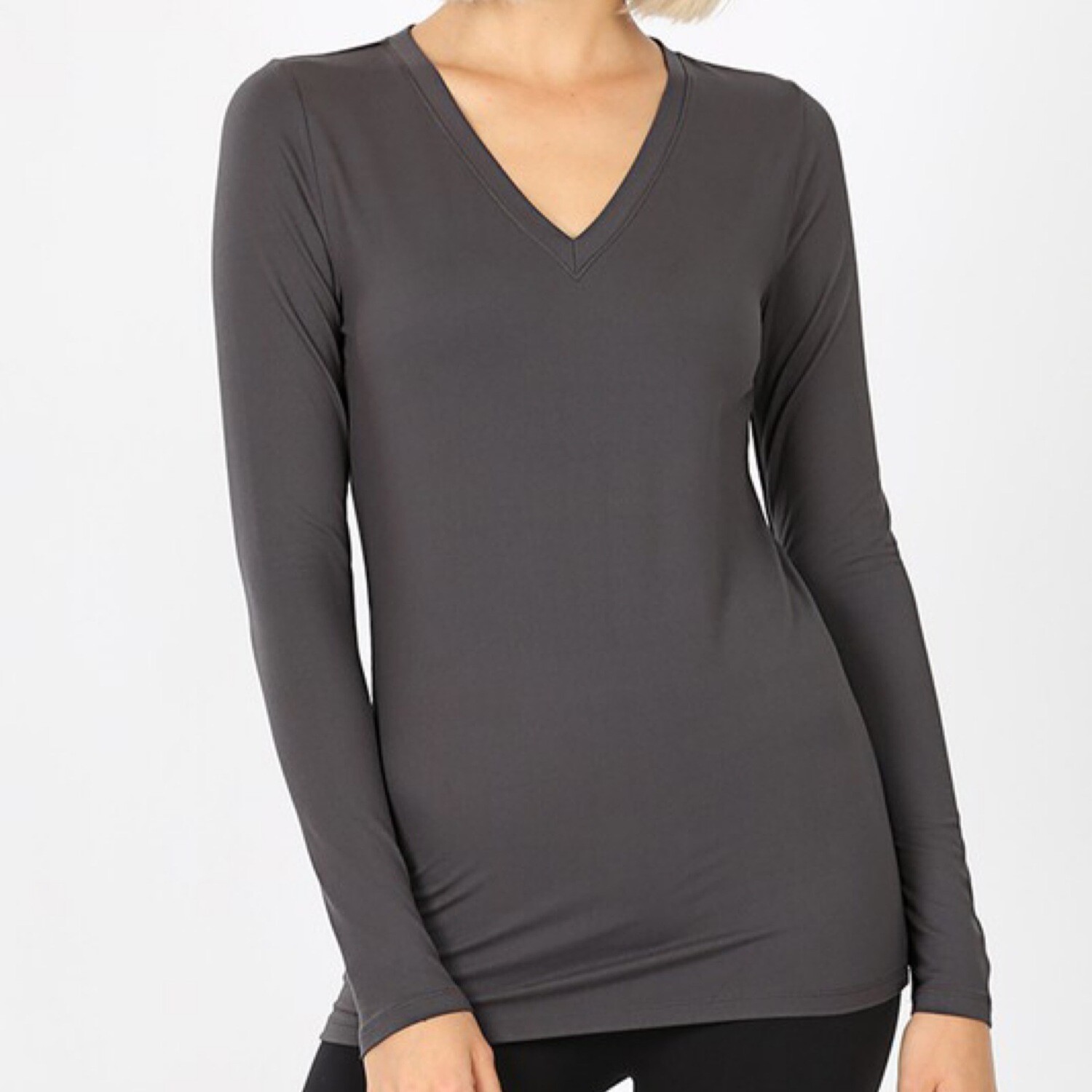 GREY V-NECK LONG SLEEVE