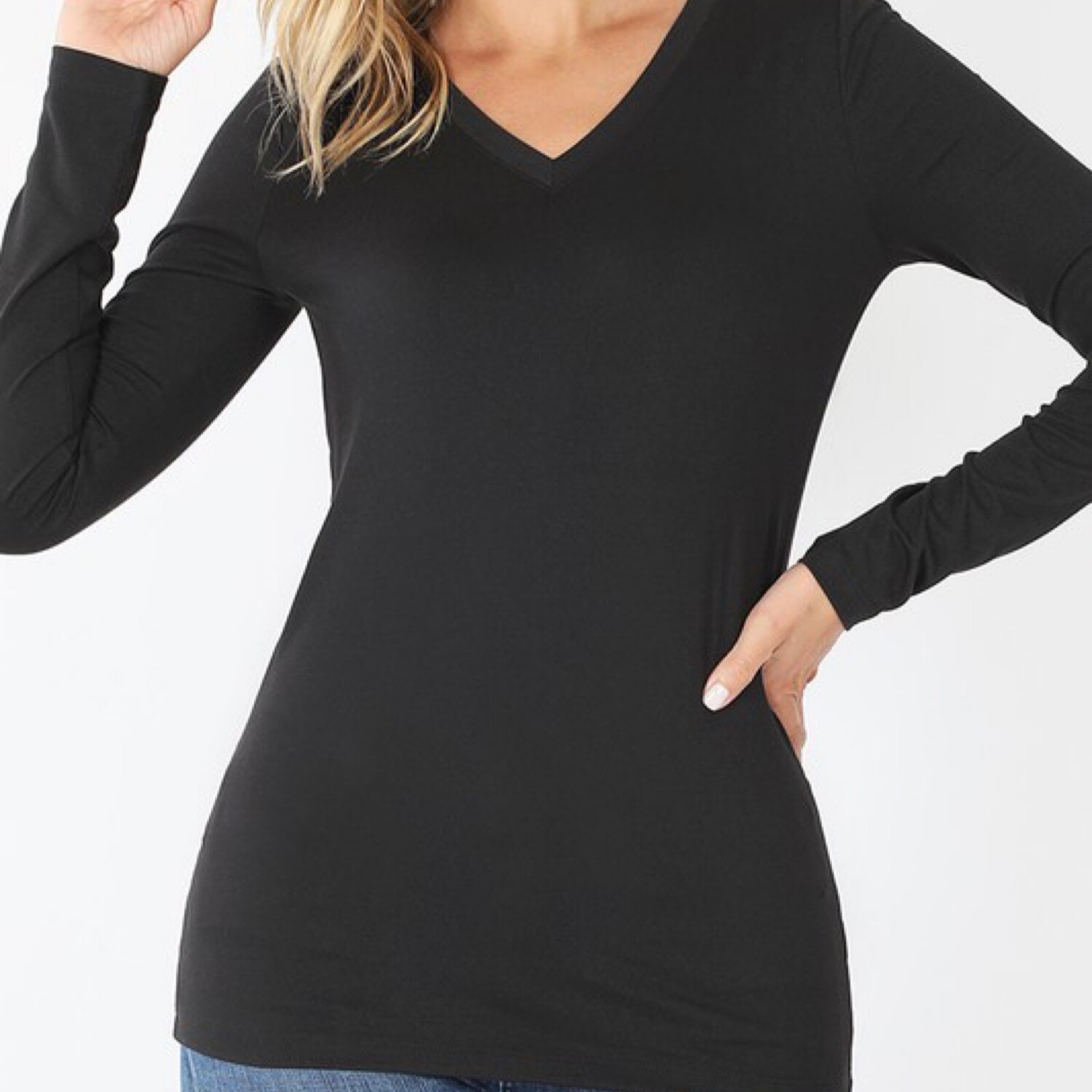 BLACK V-NECK LONG SLEEVE