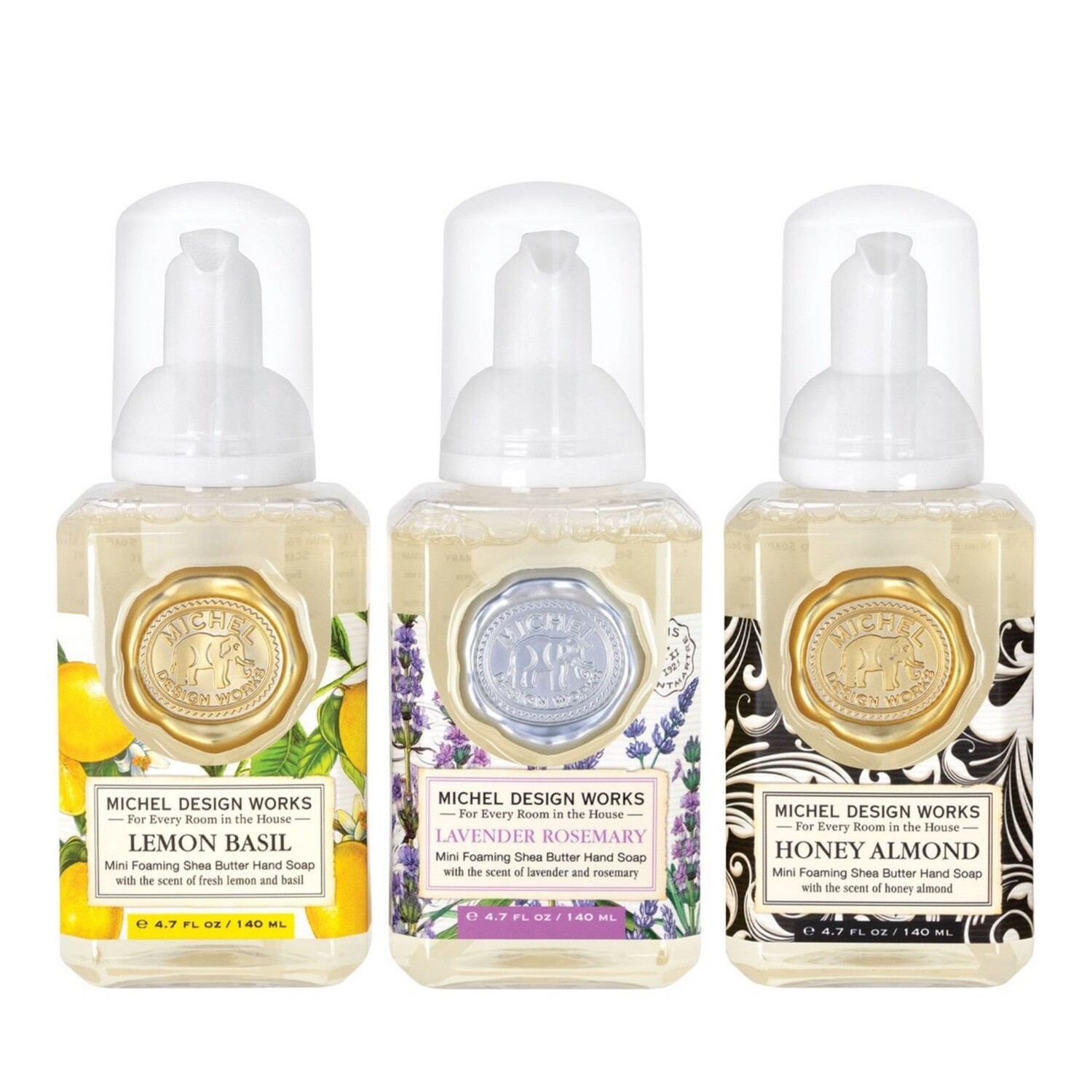 Lemon Basil. Lavender Rosemary. Honey Almond. Mini Foaming Soap