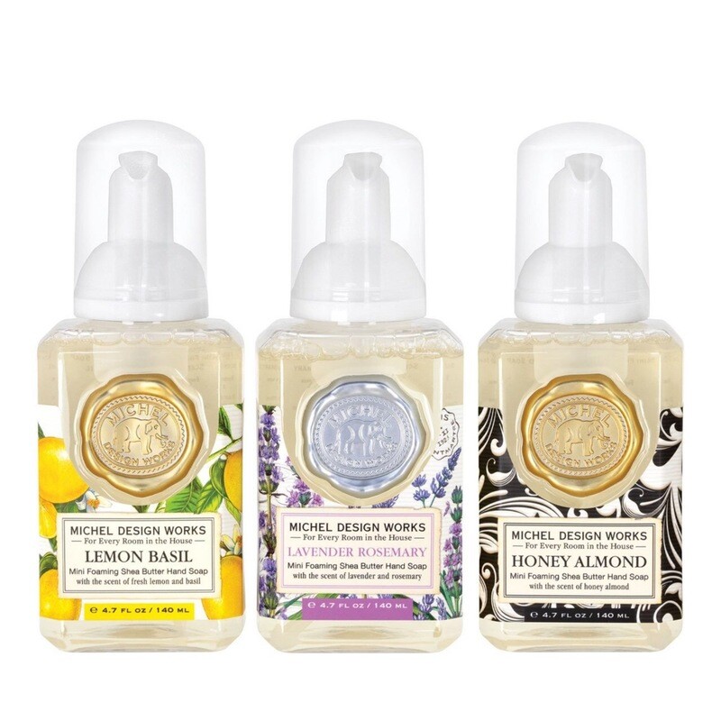 Lemon Basil. Lavender Rosemary. Honey Almond. Mini Foaming Soap