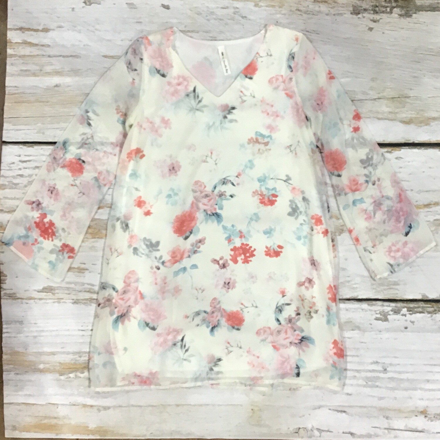 WHITE FLORAL LS DRESS