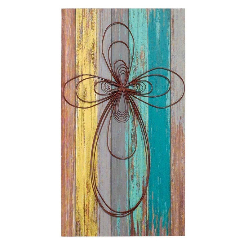 Metal Cross on Painted Wood