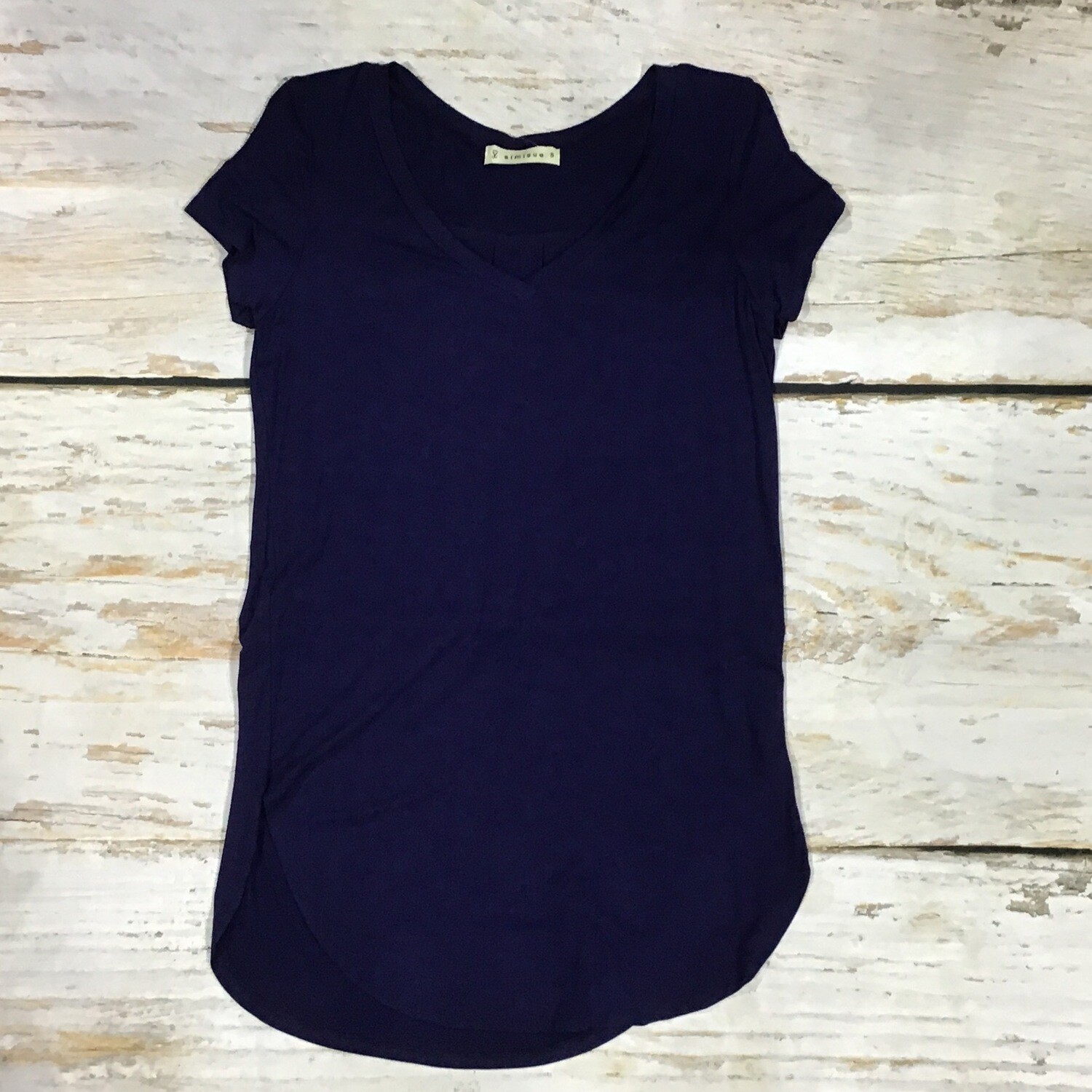 NAVY V-NECK PLEATED BACK TOP