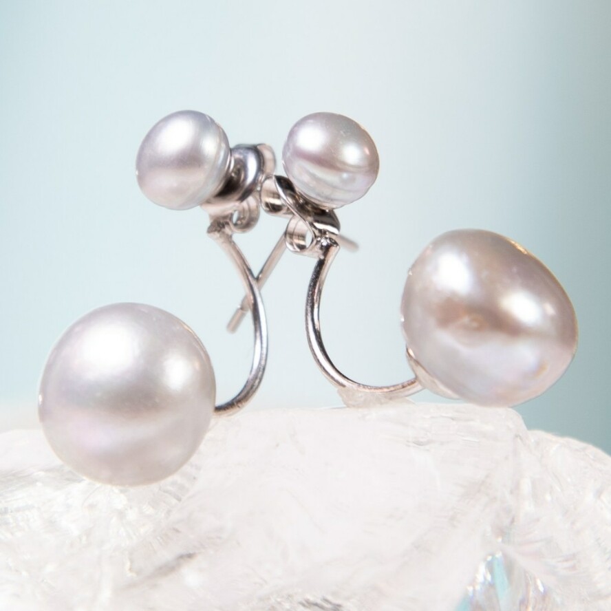 White Pearl Earrings With Pearl Drop Jacket