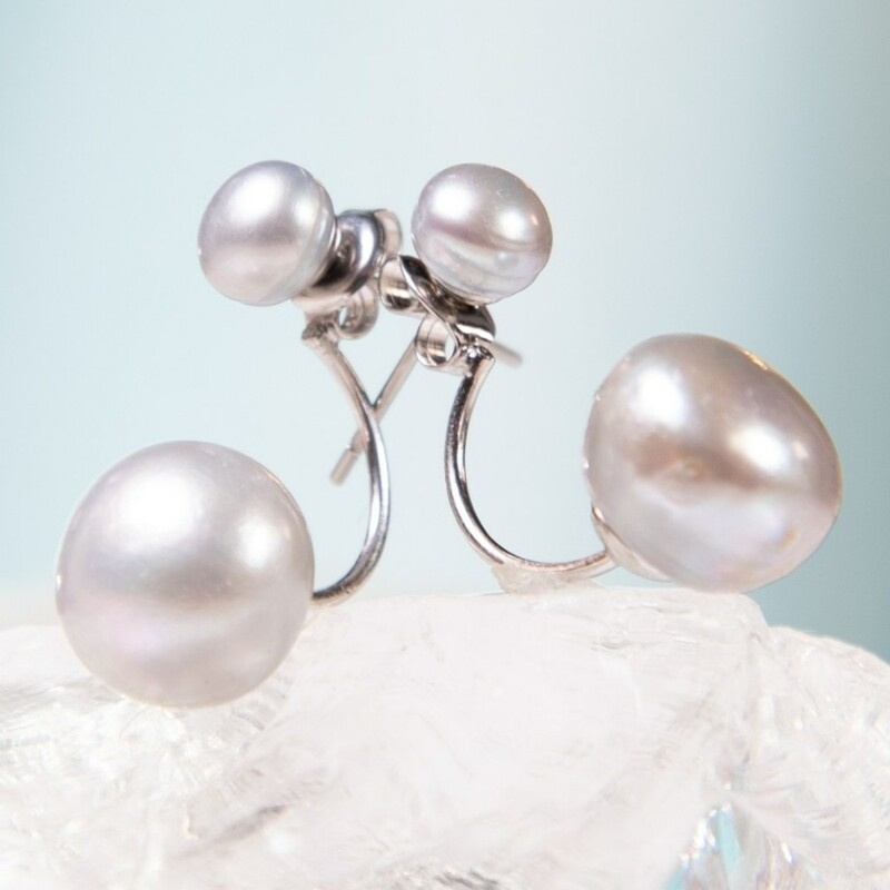 White Pearl Earrings With Pearl Drop Jacket