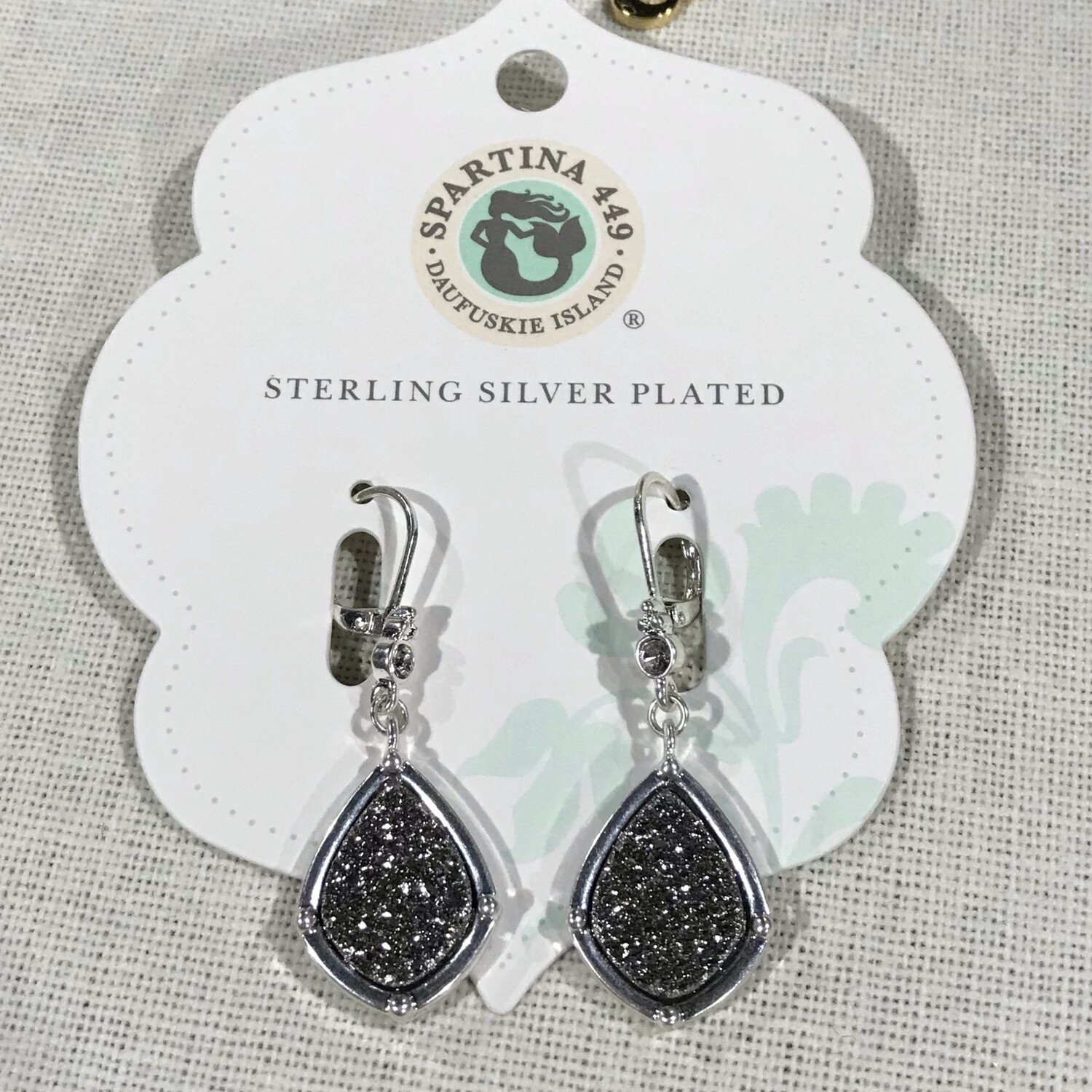 Druzy Drop Earrings Platinum
